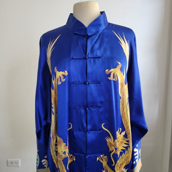 Taiquan/Tai chi Chinese Sapphire Blue Embroidered Dragon Taifu Kimono (Size: XL) - Picture 8 of 16